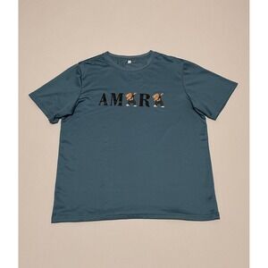 Amara Dabbing Teddy Bear Graphic T-Shirt Mens Medium Teal Green Short Sleeve Tee